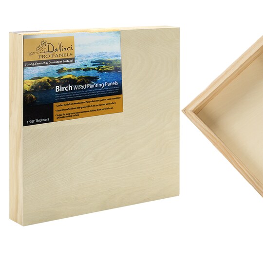 Jerry's Artarama; Da Vinci Pro Birch Wood Panel 1-5/8 Deep – 16x16" 4-Pack - Fine Textured, Warp Resistant, Lightweight & Rigid – Perfect for Mounting Sanded Pastel or Watercolor Paper, Linen or Canvas; Category:Wood & Hardboard Panels; Image:1